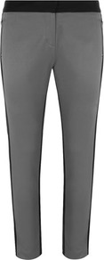 Petite Block Detail Trouser - pattern: plain; waist detail: wide waistband/cummerbund; pocket detail: pockets at the sides; waist: mid/regular rise; predominant colour: mid grey; secondary colour: black; occasions: casual, evening, work; length: ankle length; fibres: polyester/polyamide - stretch; hip detail: added detail/embellishment at hip; fit: slim leg; pattern type: fabric; pattern size: standard; texture group: other - light to midweight; style: standard; embellishment: chain/metal