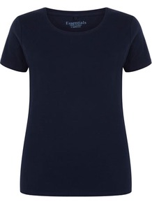Navy Crew Neck Jersey Top - pattern: plain; style: t-shirt; predominant colour: navy; occasions: casual; length: standard; fibres: cotton - 100%; fit: body skimming; neckline: crew; sleeve length: short sleeve; sleeve style: standard; texture group: cotton feel fabrics; pattern type: fabric