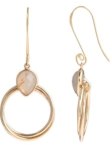Boutique Etta Hoop Montana Agate Earrings, Gold - secondary colour: ivory; predominant colour: gold; occasions: evening, work, occasion, holiday; style: drop; length: mid; size: small; material: chain/metal; fastening: pierced; finish: metallic; embellishment: jewels