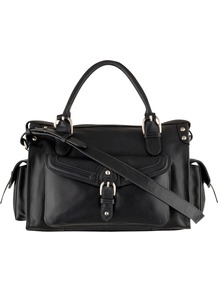 Holloway Medium Multi Way Bag - predominant colour: black; occasions: casual, evening, work; type of pattern: standard; style: shoulder; length: shoulder (tucks under arm); size: small; material: leather; pattern: plain; finish: plain