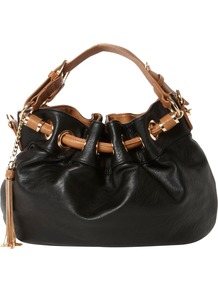 Dollita Pouchy Eyelet Bag - secondary colour: tan; predominant colour: black; occasions: casual, work; type of pattern: small; style: onion bag; length: handle; size: standard; material: faux leather; pattern: plain; finish: plain