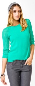 Essential Raglan Sleeve Sweater - neckline: round neck; sleeve style: raglan; pattern: plain; style: standard; shoulder detail: contrast pattern/fabric at shoulder; predominant colour: emerald green; occasions: casual; length: standard; fibres: acrylic - 100%; fit: standard fit; sleeve length: 3/4 length; texture group: knits/crochet; pattern type: knitted - other