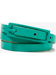 Faux Patent Leather Waist Belt - predominant colour: emerald green; occasions: casual, work, holiday; type of pattern: standard; style: classic; size: skinny; worn on: waist; material: faux leather; pattern: plain; finish: patent