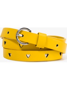 Perforated Heart Waist Belt - predominant colour: yellow; occasions: casual, holiday; type of pattern: small; style: classic; size: skinny; worn on: waist; material: faux leather; embellishment: studs; pattern: plain; finish: plain