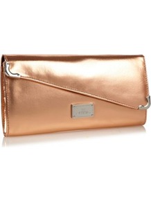 Rose Asymmetric Flap Clutch Bag - predominant colour: gold; occasions: evening, occasion; type of pattern: standard; style: clutch; length: hand carry; size: small; material: faux leather; pattern: plain; trends: metallics; finish: metallic