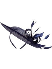 Midnight Statement Fascinator - predominant colour: navy; occasions: evening, occasion; type of pattern: light; style: fascinator; size: standard; material: sinamay; embellishment: feather; pattern: plain; trends: sculptural frills