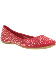 Light Orange Diamante Trim Round Toe Ballerinas - predominant colour: true red; occasions: casual, evening, work; material: faux leather; heel height: flat; embellishment: studs; toe: round toe; style: ballerinas / pumps; finish: plain; pattern: plain