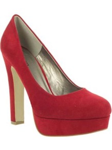Red Platform Almond Toe Court Shoes With Block Heel - predominant colour: true red; occasions: evening; material: faux leather; heel: platform; toe: round toe; style: courts; finish: plain; pattern: plain; heel height: very high