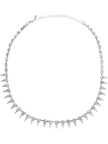 Under Collar Spike & Stone Necklace - predominant colour: silver; occasions: evening, work, occasion; style: standard; length: short; size: standard; material: chain/metal; finish: metallic; embellishment: crystals