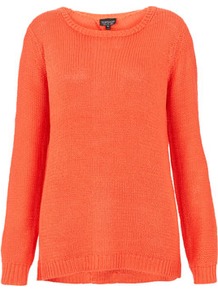 Knitted Cut Out Back Jumper - neckline: round neck; style: standard; predominant colour: coral; occasions: casual; length: standard; fibres: acrylic - 100%; fit: standard fit; back detail: keyhole/peephole detail at back; sleeve length: long sleeve; sleeve style: standard; texture group: knits/crochet; pattern type: knitted - other