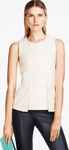 Top - neckline: round neck; pattern: plain; sleeve style: sleeveless; waist detail: peplum waist detail; predominant colour: ivory; occasions: casual, evening, work; length: standard; style: top; fibres: polyester/polyamide - mix; fit: body skimming; sleeve length: sleeveless; texture group: crepes; pattern type: fabric