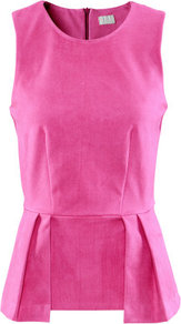 Top - neckline: round neck; pattern: plain; sleeve style: sleeveless; waist detail: peplum waist detail; bust detail: ruching/gathering/draping/layers/pintuck pleats at bust; predominant colour: pink; occasions: casual, evening, work; length: standard; style: top; fibres: polyester/polyamide - mix; fit: body skimming; sleeve length: sleeveless; pattern type: fabric; pattern size: standard; texture group: other - light to midweight