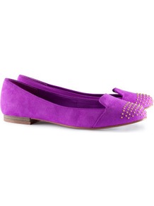 Ballet Pumps - predominant colour: magenta; occasions: casual, work, holiday; material: faux leather; heel height: flat; embellishment: studs; toe: round toe; style: ballerinas / pumps; trends: fluorescent; finish: metallic; pattern: plain