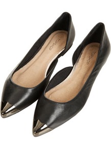 Music Wavy Toecap Point Shoes - predominant colour: black; occasions: casual, evening, work; material: leather; heel height: flat; toe: pointed toe; style: ballerinas / pumps; trends: metallics; finish: metallic; pattern: plain; embellishment: toe cap