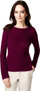 Slash Neck Knitted Jumper - neckline: round neck; pattern: plain; style: standard; predominant colour: aubergine; occasions: casual, work; length: standard; fibres: acrylic - mix; fit: slim fit; sleeve length: long sleeve; sleeve style: standard; texture group: knits/crochet; pattern type: fabric