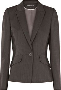 Women's Seam Detail Workwear Jacket, Dark Grey - pattern: plain, pinstripe; style: single breasted blazer; hip detail: side pockets at hip; collar: standard lapel/rever collar; predominant colour: charcoal; occasions: casual, work; length: standard; fit: tailored/fitted; fibres: polyester/polyamide - stretch; waist detail: fitted waist; sleeve length: long sleeve; sleeve style: standard; collar break: low/open; pattern type: fabric; pattern size: small & light; texture group: other - light to midweight