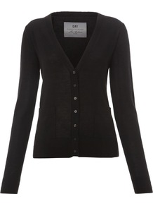 Women's Day Cashmere Cardigan, Black - neckline: v-neck; pattern: plain; bust detail: buttons at bust (in middle at breastbone)/zip detail at bust; predominant colour: black; occasions: casual, work; length: standard; style: standard; fit: standard fit; waist detail: front pockets at waist level; fibres: cashmere - 100%; sleeve length: long sleeve; sleeve style: standard; texture group: knits/crochet; pattern type: knitted - fine stitch; pattern size: standard