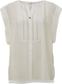 Women's Day Feel Silk Cap Sleeved Shirt, Off White - sleeve style: capped; pattern: plain; bust detail: added detail/embellishment at bust; length: below the bottom; style: shirt; predominant colour: ivory; occasions: casual, evening, work; neckline: collarstand; fibres: silk - 100%; fit: straight cut; back detail: longer hem at back than at front; sleeve length: short sleeve; texture group: silky - light; pattern type: fabric