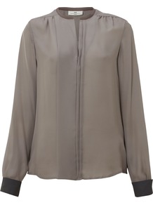 Women's Day Trinity Silk Shirt, Mauve - pattern: plain; length: below the bottom; style: shirt; predominant colour: lilac; occasions: casual, evening, work; neckline: collarstand; fibres: silk - 100%; fit: straight cut; shoulder detail: flat/draping pleats/ruching/gathering at shoulder; sleeve length: long sleeve; sleeve style: standard; texture group: silky - light; pattern type: fabric