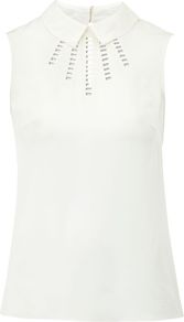 Women's Ladder Blouse, Ivory - pattern: plain; sleeve style: sleeveless; bust detail: added detail/embellishment at bust; style: blouse; predominant colour: ivory; occasions: casual, evening, work; length: standard; fibres: silk - 100%; fit: body skimming; neckline: no opening/shirt collar/peter pan; back detail: keyhole/peephole detail at back; sleeve length: sleeveless; texture group: silky - light; pattern type: fabric