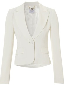 Women's Bellini Jacket, Ivory - pattern: plain; style: single breasted blazer; hip detail: side pockets at hip, front pockets at hip; collar: standard lapel/rever collar; predominant colour: ivory; occasions: casual, evening, work, occasion; length: standard; fit: tailored/fitted; fibres: polyester/polyamide - mix; waist detail: fitted waist; sleeve length: long sleeve; sleeve style: standard; collar break: low/open; pattern type: fabric; texture group: other - light to midweight