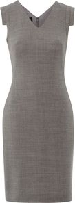Women's Millbank Dress, Grey - style: shift; neckline: v-neck; sleeve style: capped; fit: tailored/fitted; pattern: plain; predominant colour: charcoal; occasions: work; length: just above the knee; fibres: wool - 100%; sleeve length: sleeveless; pattern type: fabric; texture group: woven light midweight