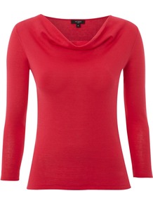 Women's Whistable Cowl, Sorbet - neckline: cowl/draped neck; pattern: plain; predominant colour: true red; occasions: casual, work; length: standard; style: top; fibres: cotton - 100%; fit: body skimming; sleeve length: long sleeve; sleeve style: standard; pattern type: fabric; texture group: jersey - stretchy/drapey