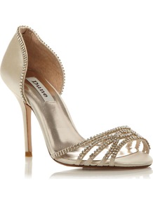 Haute Two Part Diamante Sandals, Ivory - predominant colour: ivory; occasions: evening, occasion; material: satin; heel height: high; embellishment: crystals, jewels; heel: stiletto; toe: open toe/peeptoe; style: strappy; finish: plain; pattern: plain
