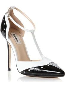 Capsule Pointed Toe Brogue Shoes, Black & White - occasions: evening, work, occasion; material: leather; heel height: high; embellishment: buckles; ankle detail: ankle strap; heel: stiletto; toe: pointed toe; style: t-bar; predominant colour: monochrome; finish: patent; pattern: two-tone, colourblock