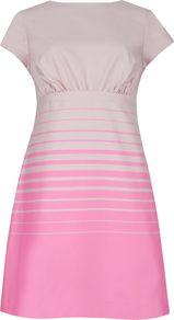 Parri Stripe Dress, Pink - style: shift; neckline: slash/boat neckline; sleeve style: capped; fit: empire; pattern: horizontal stripes; predominant colour: pink; secondary colour: blush; occasions: casual, evening; length: just above the knee; fibres: polyester/polyamide - mix; sleeve length: short sleeve; texture group: cotton feel fabrics; trends: striking stripes; pattern type: fabric; pattern size: light/subtle