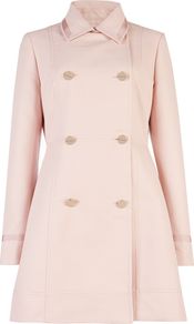 Women's Kaylaa Double Breasted Coat, Pink - pattern: plain; style: double breasted; length: mid thigh; predominant colour: blush; occasions: casual, occasion; fit: tailored/fitted; fibres: cotton - mix; collar: shirt collar/peter pan/zip with opening; sleeve length: long sleeve; sleeve style: standard; collar break: high; pattern type: fabric; texture group: other - bulky/heavy