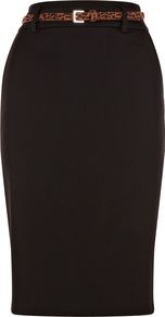 Women's Double Waistband Skirt, Black - pattern: plain; style: pencil; fit: tailored/fitted; waist: high rise; waist detail: belted waist/tie at waist/drawstring; predominant colour: black; occasions: evening, work; length: on the knee; fibres: polyester/polyamide - stretch; texture group: crepes; pattern type: fabric