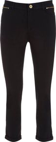 Women's Cropped Jeans, Black - style: skinny leg; pattern: plain; pocket detail: traditional 5 pocket; waist: mid/regular rise; predominant colour: black; occasions: casual; length: calf length; fibres: cotton - stretch; jeans detail: dark wash; jeans & bottoms detail: turn ups; texture group: denim; pattern type: fabric