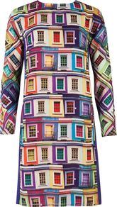 Women's Jupi Rainbow Viewpoint Dress, Purple - style: shift; neckline: round neck; occasions: casual, evening, work; length: just above the knee; fit: soft a-line; fibres: polyester/polyamide - 100%; predominant colour: multicoloured; sleeve length: long sleeve; sleeve style: standard; texture group: silky - light; trends: statement prints, glamorous day shifts; pattern type: fabric; pattern size: big & busy; pattern: patterned/print
