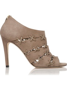 Bibbona Suede Shoe Boot Grey Clay - predominant colour: stone; occasions: casual, evening, work; material: suede; heel height: high; embellishment: zips; heel: stiletto; toe: open toe/peeptoe; boot length: shoe boot; style: standard; finish: plain; pattern: plain