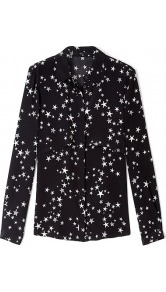 Starfish Drape Shirt - neckline: shirt collar/peter pan/zip with opening; back detail: cowl/draping/scoop at back; style: shirt; bust detail: ruching/gathering/draping/layers/pintuck pleats at bust, buttons at bust (in middle at breastbone)/zip detail at bust, contrast pattern/fabric/detail at bust, tiers/frills/bulky drapes/pleats; predominant colour: black; occasions: casual, evening, work; length: standard; fibres: silk - 100%; fit: straight cut; sleeve length: long sleeve; sleeve style: standard; texture group: crepes; trends: statement prints; pattern type: fabric; pattern size: small & busy; pattern: patterned/print
