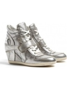 Silver Bowie Metallic Wedge Trainers - predominant colour: silver; occasions: casual; material: leather; heel height: mid; heel: wedge; toe: round toe; boot length: ankle boot; style: high top; trends: metallics; finish: metallic; pattern: plain