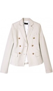 Emman Double Breasted Jacket - pattern: plain; style: double breasted blazer; hip detail: front pockets at hip; collar: standard lapel/rever collar; predominant colour: stone; occasions: casual, evening, work, holiday; length: standard; fit: tailored/fitted; fibres: cotton - mix; sleeve length: long sleeve; sleeve style: standard; texture group: cotton feel fabrics; collar break: medium; pattern type: fabric