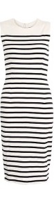 Amusa Jersey Striped Sleeveless Dress - style: shift; neckline: round neck; fit: tailored/fitted; pattern: horizontal stripes; sleeve style: sleeveless; waist detail: fitted waist; hip detail: fitted at hip; shoulder detail: contrast pattern/fabric at shoulder; predominant colour: ivory; occasions: casual, evening, work; length: just above the knee; fibres: cotton - 100%; bust detail: contrast pattern/fabric/detail at bust; sleeve length: sleeveless; texture group: jersey - clingy; trends: striking stripes, glamorous day shifts; pattern type: fabric; pattern size: standard