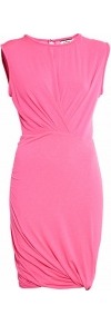 Elizao Sleeveless Jersey Dress - style: shift; sleeve style: sleeveless; waist detail: fitted waist, twist front waist detail/nipped in at waist on one side/soft pleats/draping/ruching/gathering waist detail; back detail: low cut/open back, keyhole/peephole detail at back; hip detail: fitted at hip, ruching/gathering at hip, soft pleats at hip/draping at hip/flared at hip; bust detail: ruching/gathering/draping/layers/pintuck pleats at bust; predominant colour: pink; occasions: casual, evening, occasion; length: just above the knee; fit: body skimming; fibres: polyester/polyamide - stretch; neckline: crew; sleeve length: sleeveless; texture group: jersey - clingy; trends: glamorous day shifts; pattern type: fabric; pattern size: standard