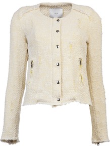 Regan Jacket - pattern: plain, herringbone/tweed; collar: round collar/collarless; style: boxy; predominant colour: ivory; occasions: casual, evening, work; length: standard; fit: straight cut (boxy); fibres: cotton - mix; sleeve length: long sleeve; sleeve style: standard; collar break: high; pattern type: fabric; pattern size: standard; texture group: tweed - light/midweight