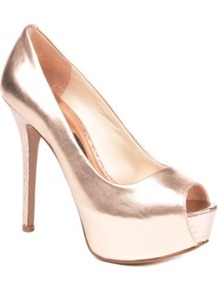 Cinched Leather Peep Toe Courts - predominant colour: gold; occasions: evening, occasion; material: leather; heel height: high; heel: platform; toe: open toe/peeptoe; style: courts; trends: metallics; finish: metallic; pattern: plain