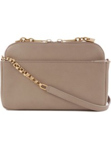 Lucy Small Shoulder Bag - predominant colour: taupe; occasions: casual, evening, work, occasion; style: shoulder; length: across body/long; size: small; material: leather; embellishment: tassels, zips, chain/metal; pattern: plain; finish: plain