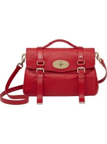 Valentines Alexa Glossy Goat Leather Satchel - predominant colour: true red; occasions: casual, evening, work; type of pattern: standard; style: satchel; length: across body/long; size: standard; material: leather; embellishment: studs, buckles, chain/metal; pattern: plain; finish: plain