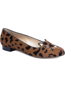 Kitty Leopard Print Pumps - predominant colour: tan; occasions: casual, work; material: animal skin; heel height: flat; embellishment: embroidered; toe: round toe; style: loafers; finish: plain; pattern: animal print