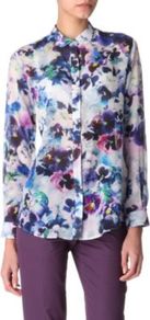 Floral Print Shirt - neckline: shirt collar/peter pan/zip with opening; style: shirt; occasions: casual, evening, work, occasion; length: standard; fibres: silk - mix; fit: loose; predominant colour: multicoloured; sleeve length: long sleeve; sleeve style: standard; texture group: silky - light; trends: high impact florals; pattern type: fabric; pattern size: big & busy; pattern: florals, patterned/print