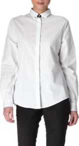 Polka Dot Shirt - neckline: shirt collar/peter pan/zip with opening; pattern: plain, polka dot; style: shirt; predominant colour: white; occasions: casual, work; length: standard; fibres: cotton - 100%; fit: body skimming; sleeve length: long sleeve; sleeve style: standard; texture group: cotton feel fabrics; pattern type: fabric; pattern size: small & busy