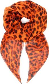 Leopard Skull Silk Chiffon Scarf - predominant colour: bright orange; occasions: casual, evening, work, occasion, holiday; type of pattern: heavy; style: square; size: standard; material: silk; pattern: animal print, patterned/print; trends: statement prints