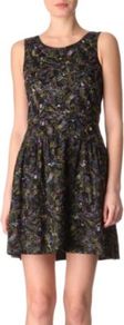 Wildwood Embroidered Dress - length: mid thigh; neckline: round neck; pattern: plain; sleeve style: sleeveless; waist detail: fitted waist, twist front waist detail/nipped in at waist on one side/soft pleats/draping/ruching/gathering waist detail; predominant colour: black; occasions: casual, evening, work, occasion; fit: fitted at waist & bust; style: fit & flare; fibres: cotton - 100%; hip detail: ruching/gathering at hip, soft pleats at hip/draping at hip/flared at hip; sleeve length: sleeveless; trends: statement prints, glamorous day shifts; pattern type: fabric; pattern size: standard; texture group: jersey - stretchy/drapey; embellishment: embroidered