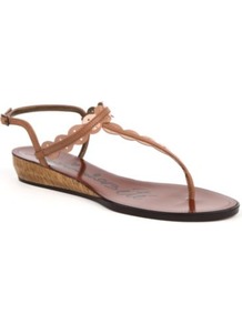 Mini Wedge Ery Leather Sandals - predominant colour: tan; occasions: casual, evening, holiday; material: leather; heel height: mid; embellishment: buckles, applique; ankle detail: ankle strap; heel: wedge; toe: toe thongs; style: standard; finish: metallic; pattern: plain